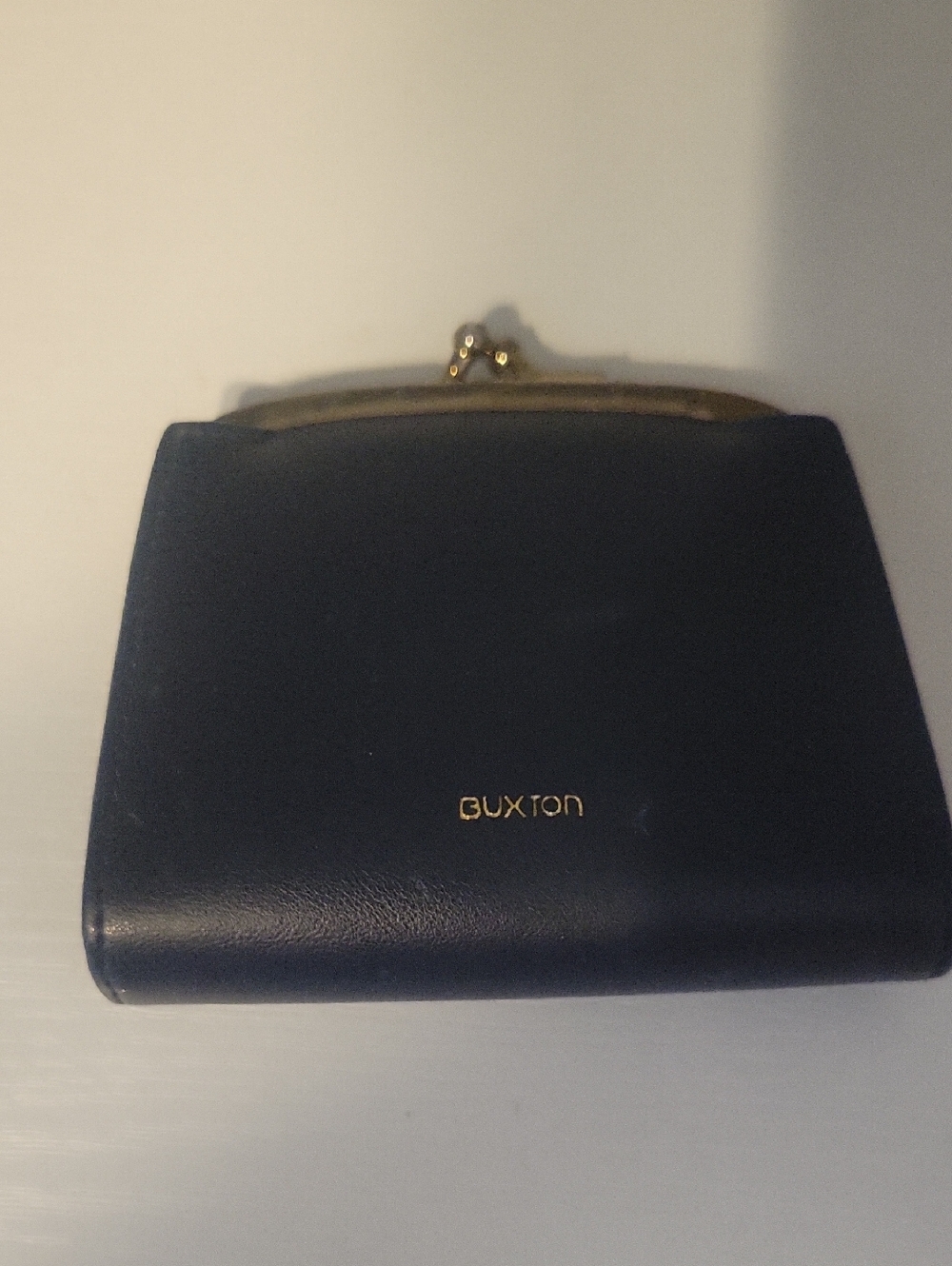 Buxton Vintage Navy Leather Kiss-Lock Wallet with Gold Accents
